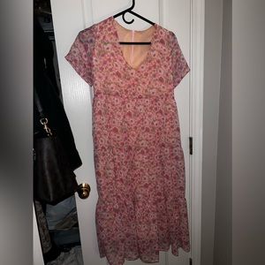 Pink Floral Midi Dress